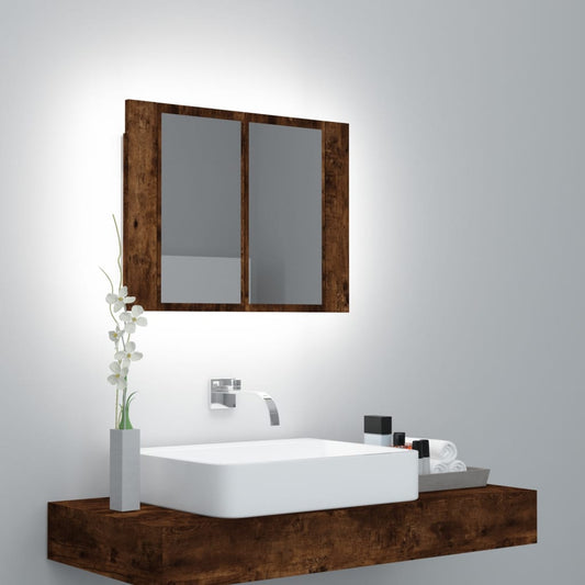 Baderomsspeil Skap med LED Røkt Eik 60x12x45 cm