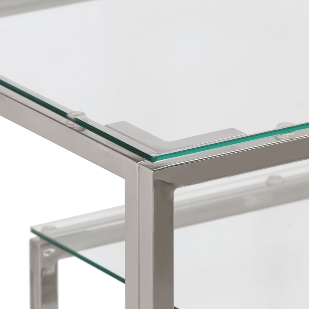 Avlastningsbord konsollbord DIV. sølv rustfritt stål og herdet glass