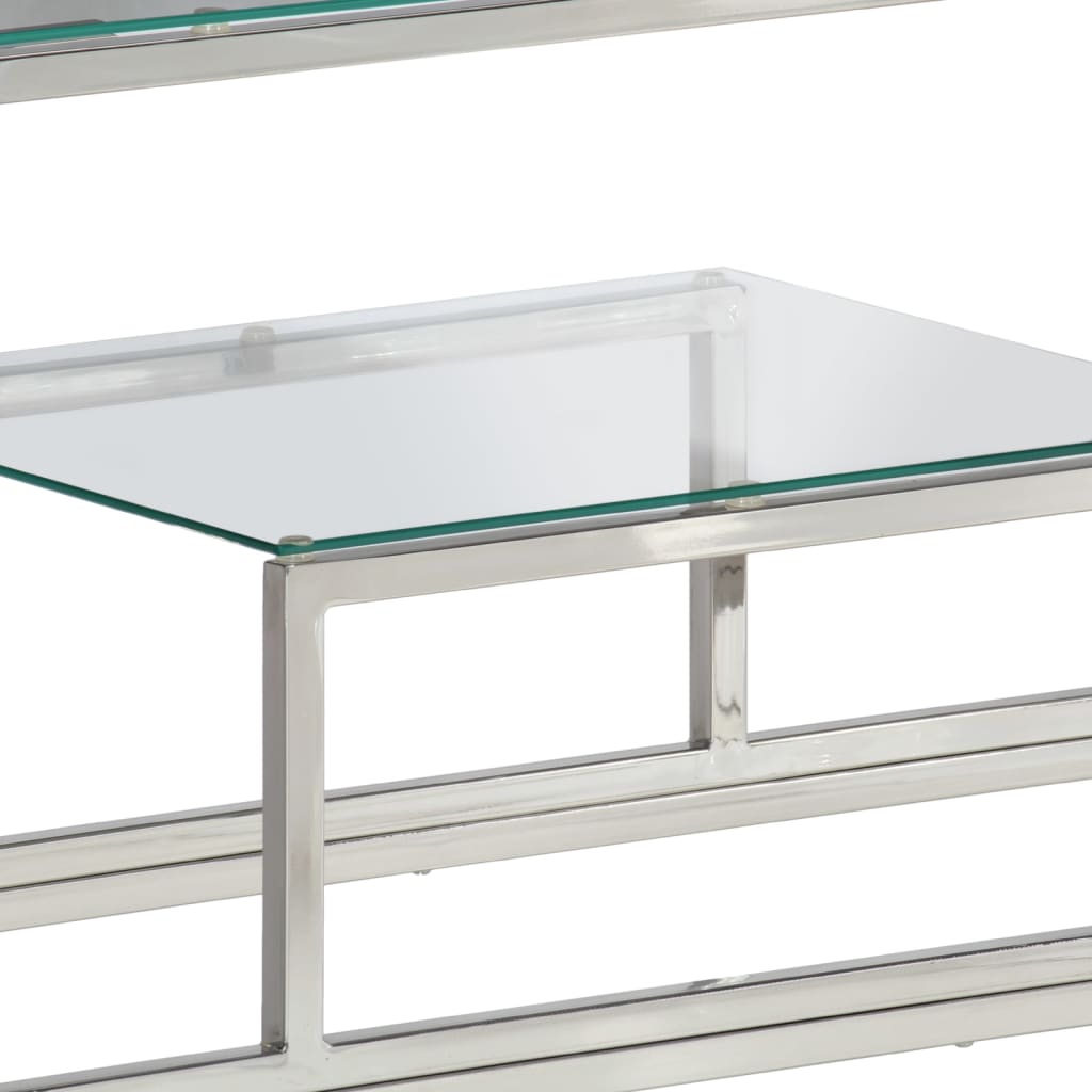 Avlastningsbord konsollbord DIV. sølv rustfritt stål og herdet glass