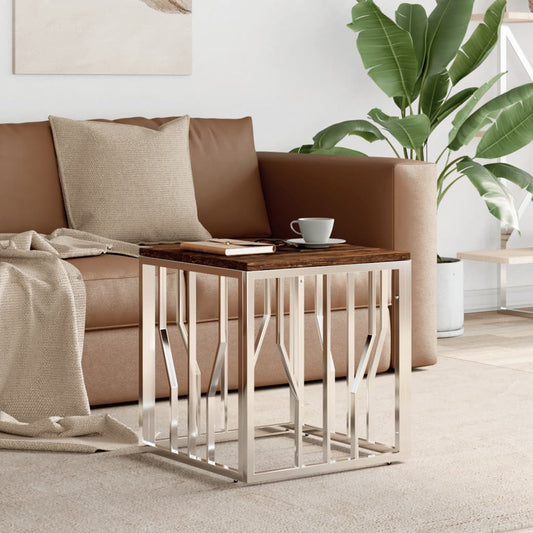 Salongbord Sofabord DIV. rustfritt stål sølv og gjenvunnet heltre