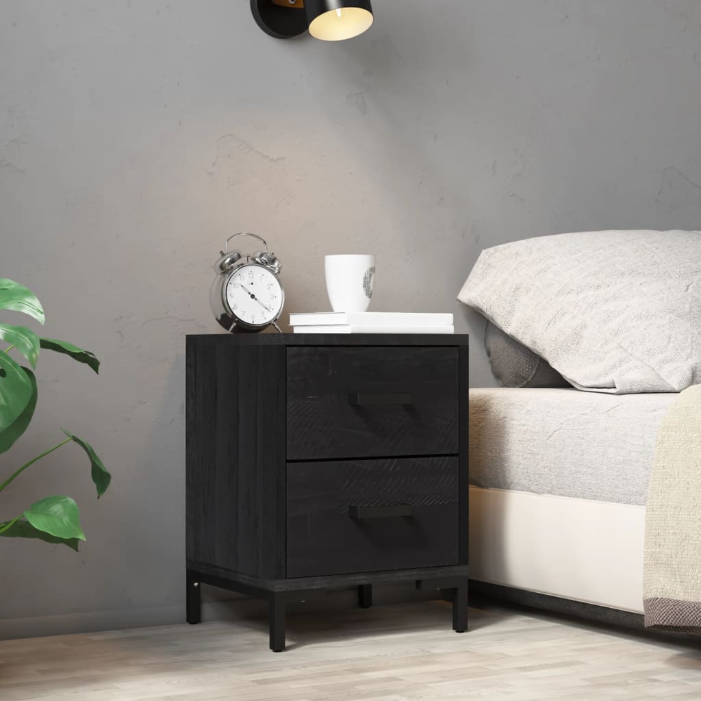Nattbord Sengbord Svart 36x30x45 cm heltre furu