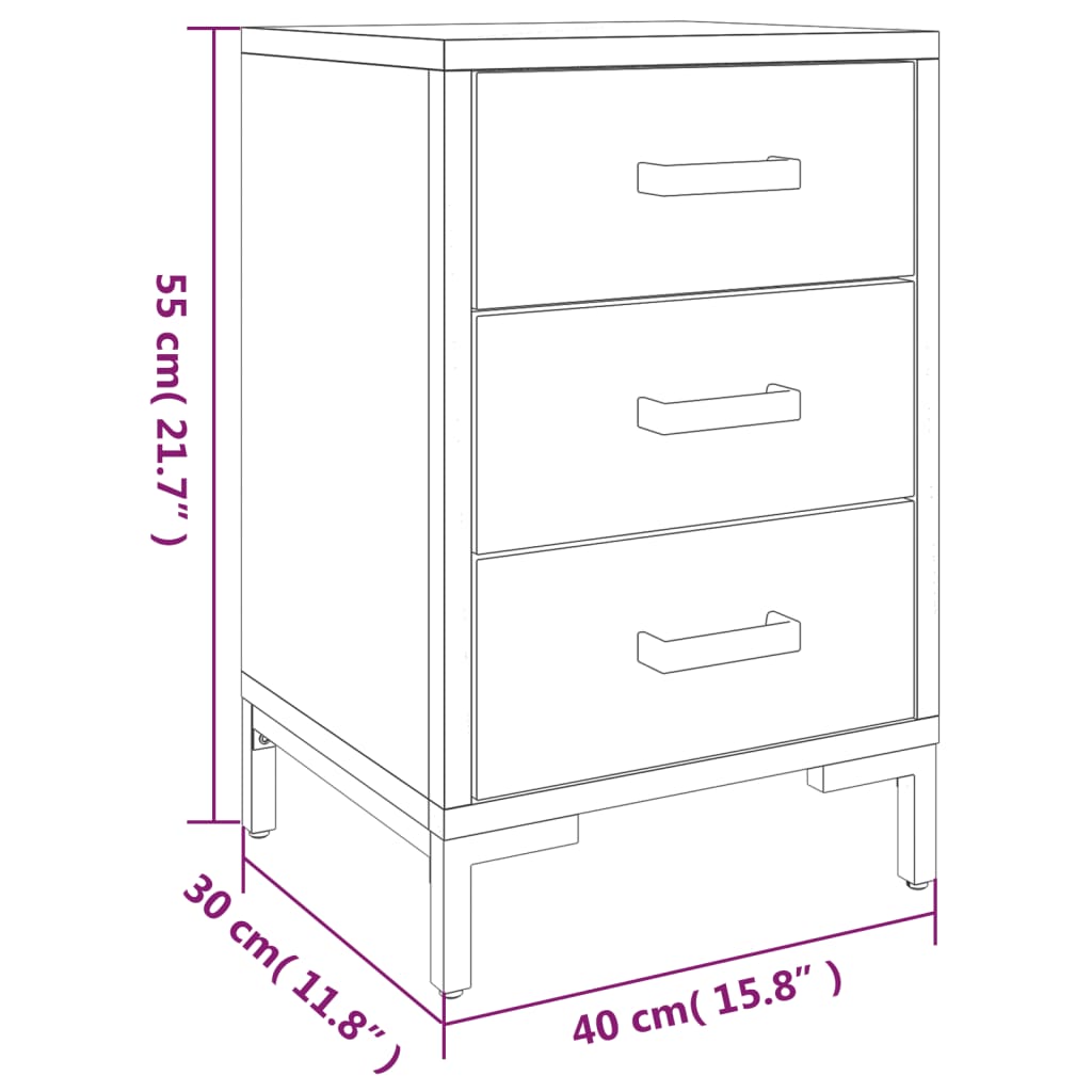 Nattbord Sengbord Svart 40x30x55 cm gjenvunnet heltre furu