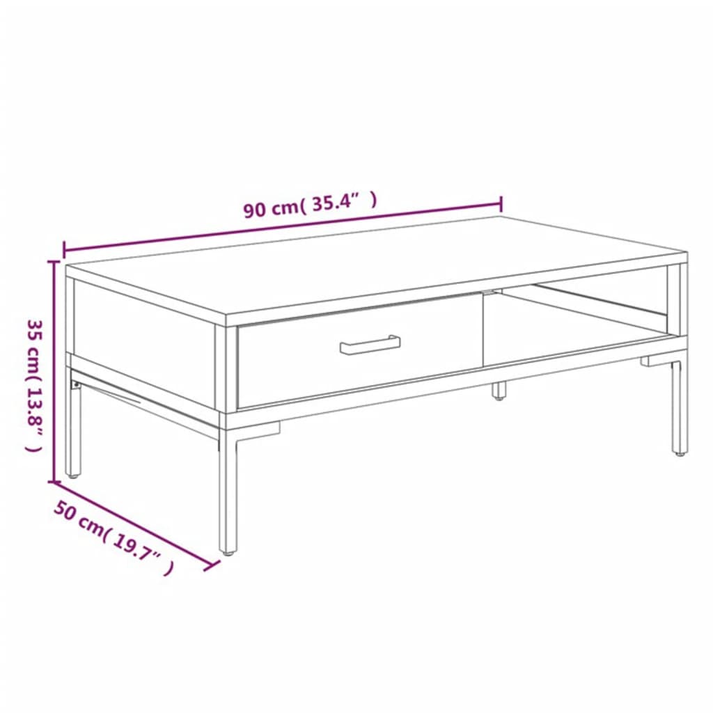 Salongbord Sofabord Svart 90x50x35 cm heltre furu