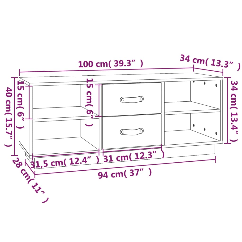 TV-Møbel Grå TV-benk 100x34x40 cm heltre furu