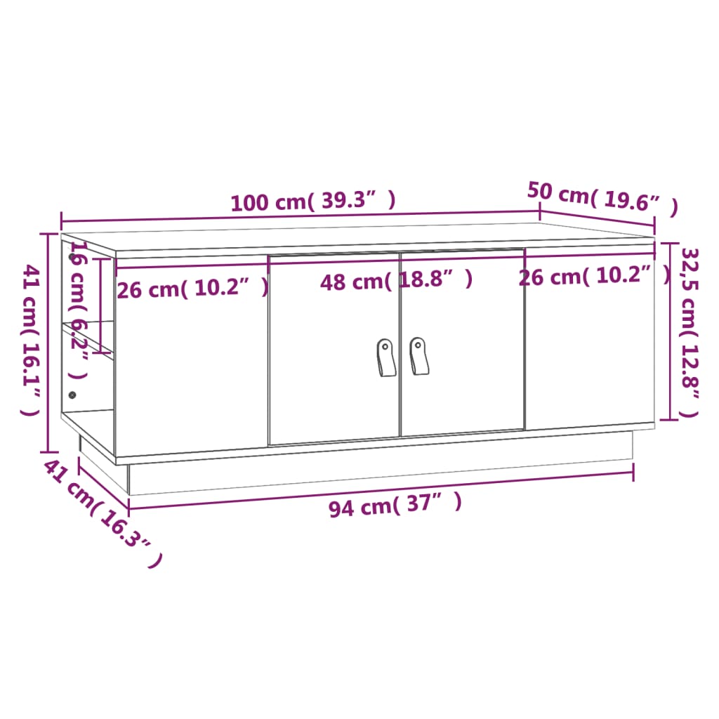 Salongbord Sofabord Grå 100x50x41 cm heltre furu