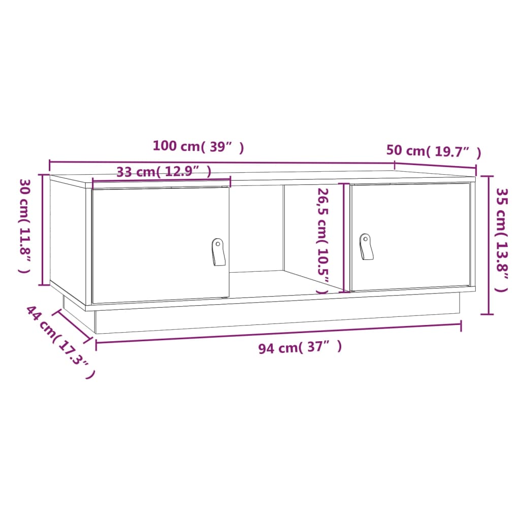 Salongbord Sofabord Svart 100x50x35 cm heltre furu