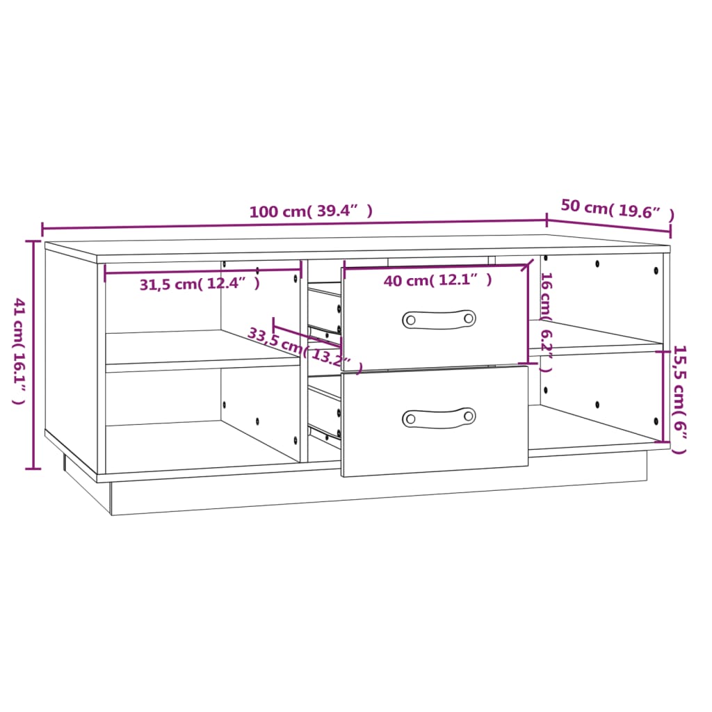 Salongbord Sofabord Tre heltre furu Honningbrun 100x50x41 cm