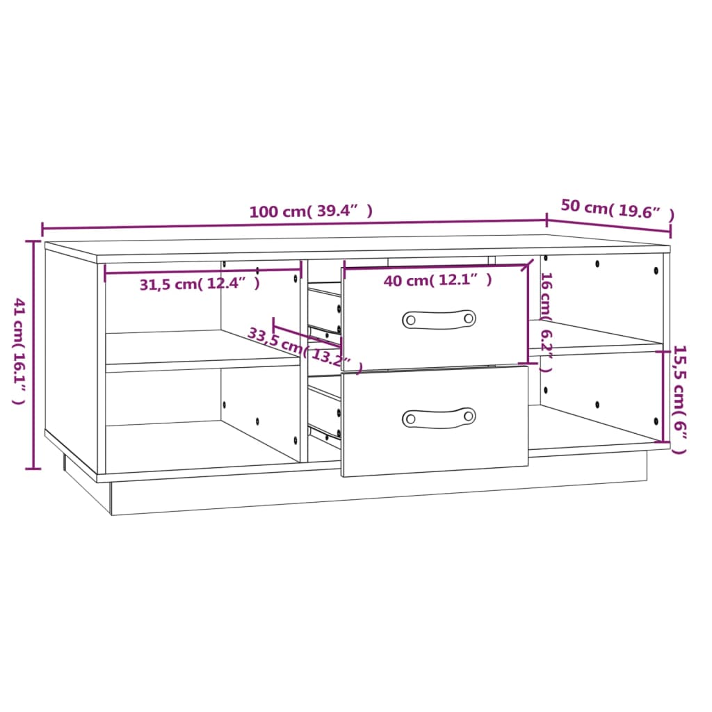Salongbord Sofabord Svart 100x50x41 cm heltre furu
