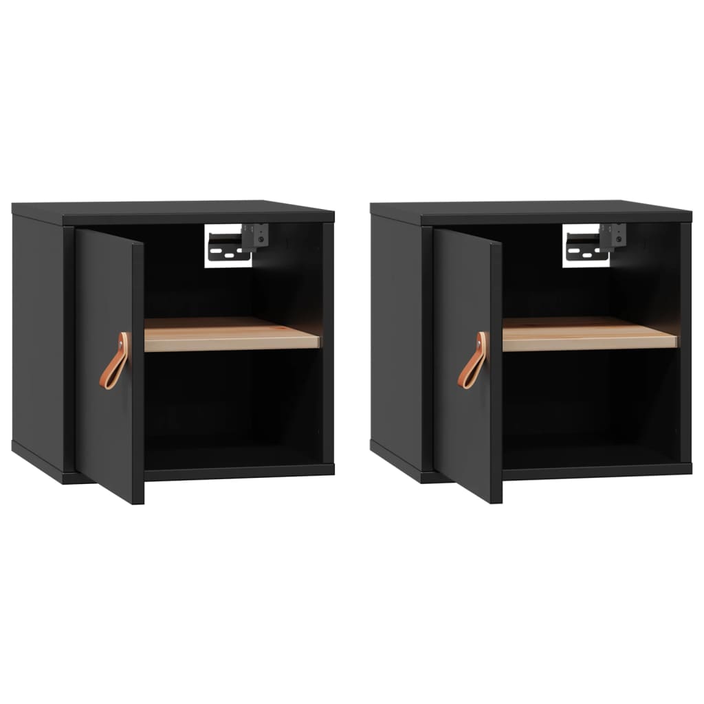 Veggskap 2 stk svart 31,5x30x30 cm heltre furu