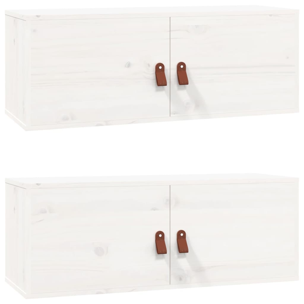 Veggskap 2 stk hvit 80x30x30 cm heltre furu
