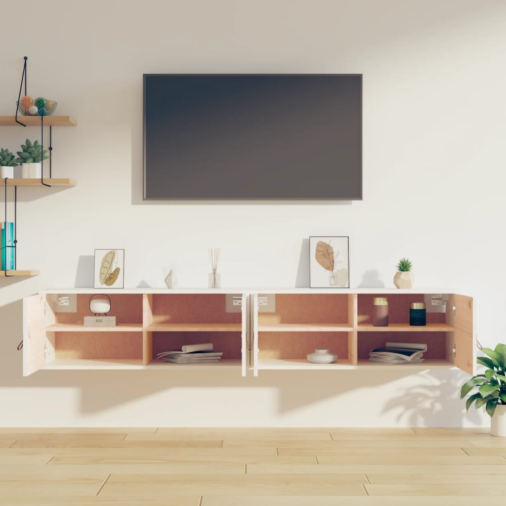Veggskap 2 stk hvit 80x30x30 cm heltre furu