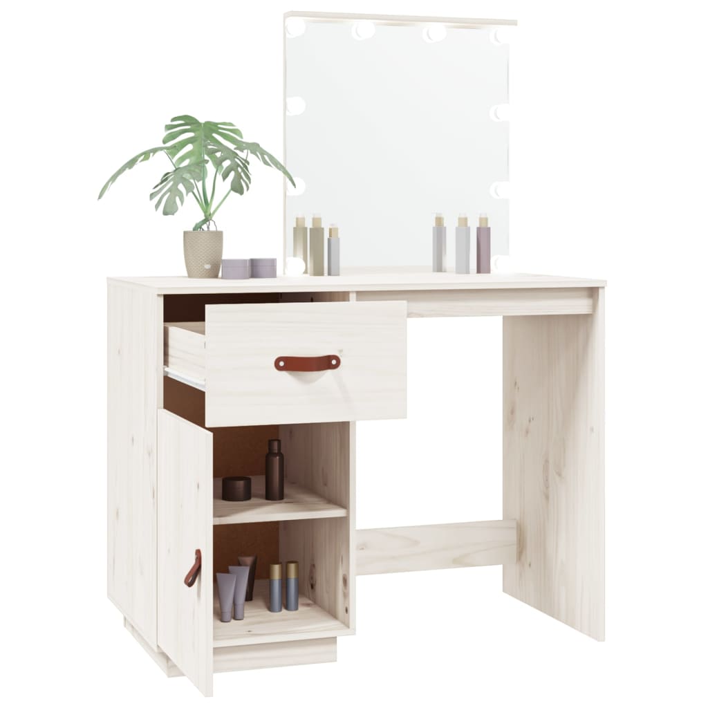 Sminkebord Hvit LED 95x50x133,5 cm heltre furu