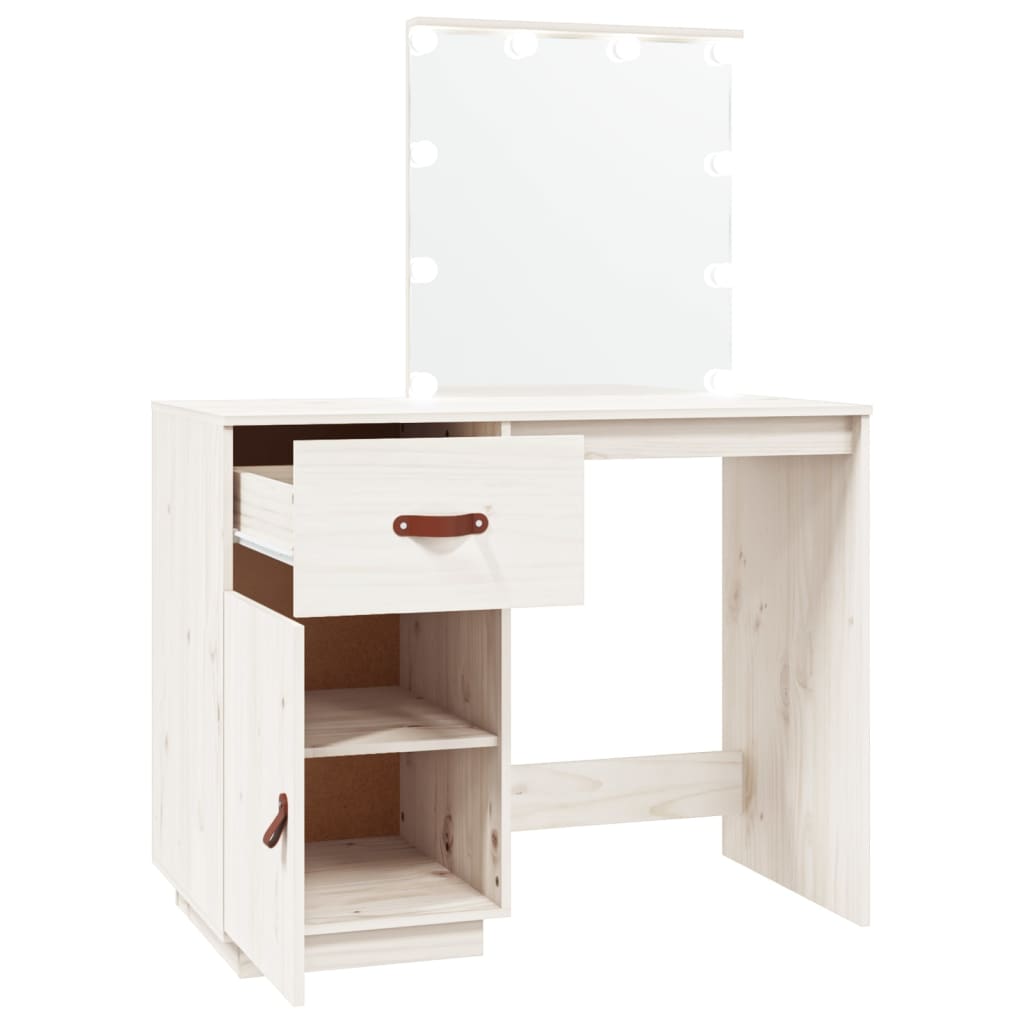 Sminkebord Hvit LED 95x50x133,5 cm heltre furu