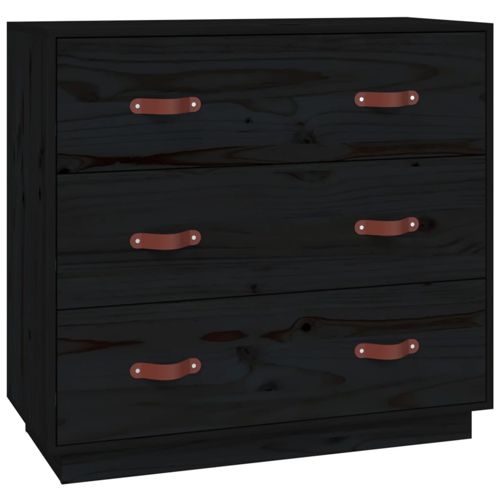 Kommode Svart 80x40x75 cm heltre furu