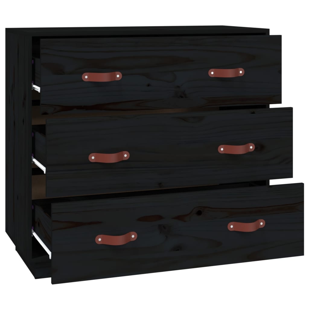 Kommode Svart 80x40x75 cm heltre furu