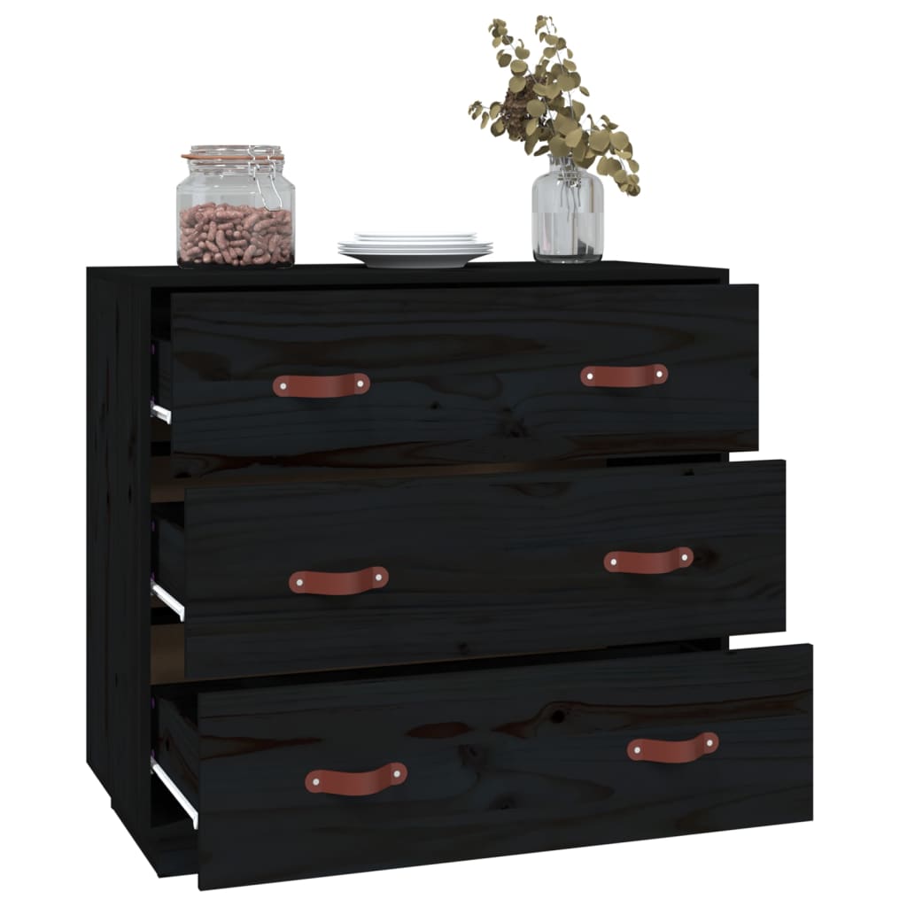 Kommode Svart 80x40x75 cm heltre furu