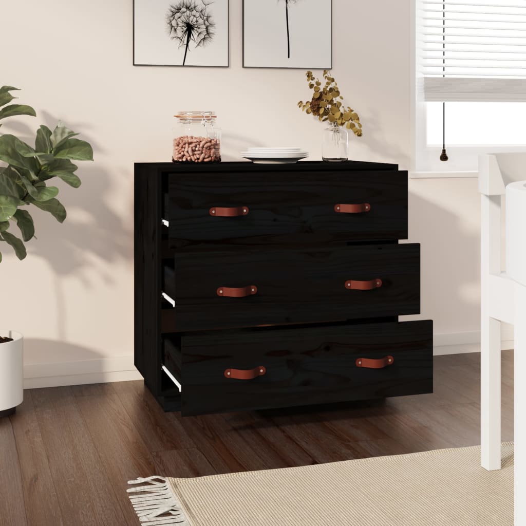 Kommode Svart 80x40x75 cm heltre furu