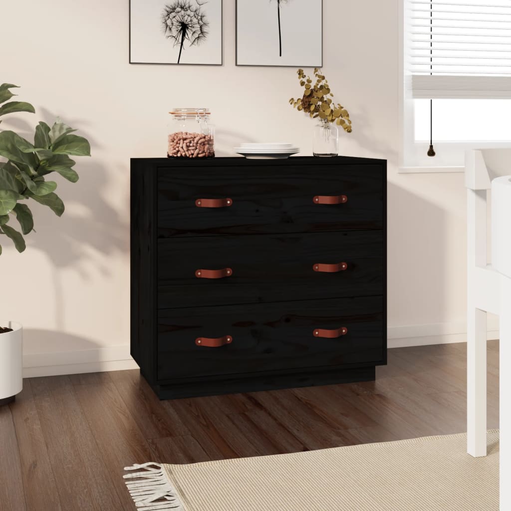 Kommode Svart 80x40x75 cm heltre furu