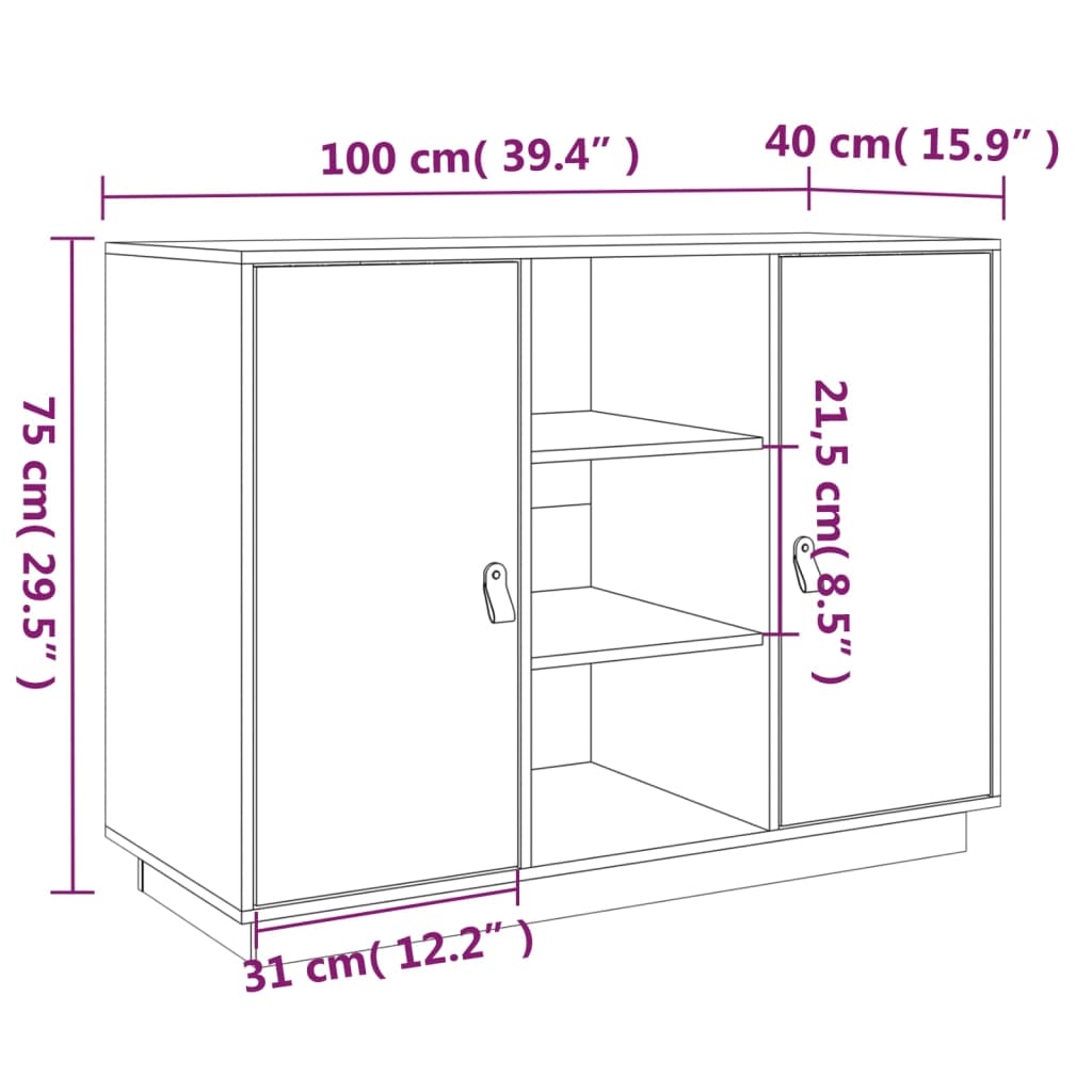Skjenk Honningbrun 100x40x75 cm heltre furu