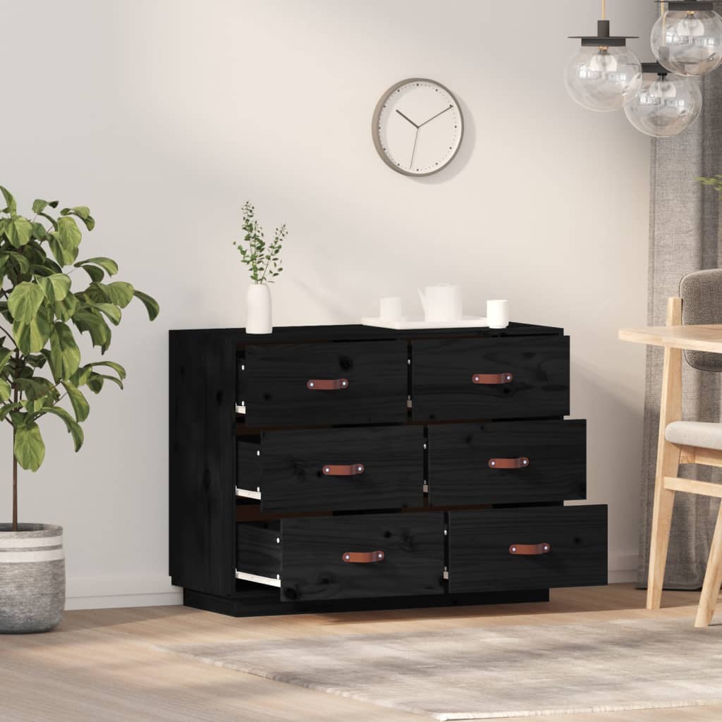 Kommode Svart 100x40x75 cm heltre furu