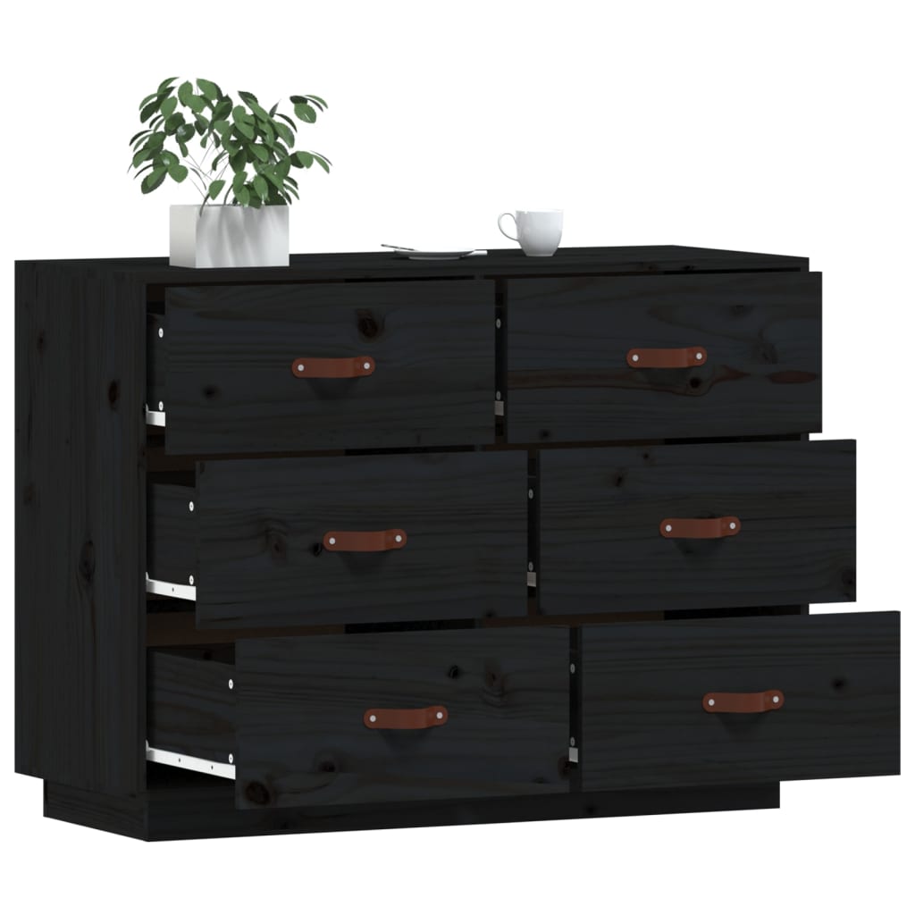 Kommode Svart 100x40x75 cm heltre furu
