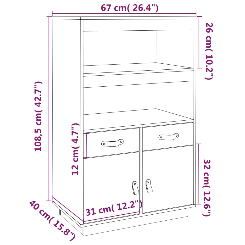 Skap grå 67x40x108,5 cm heltre furu