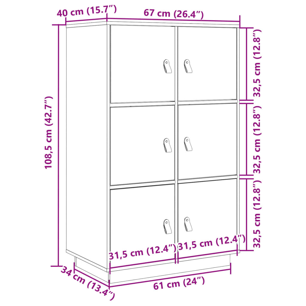 Skap grå 67x40x108,5 cm heltre furu