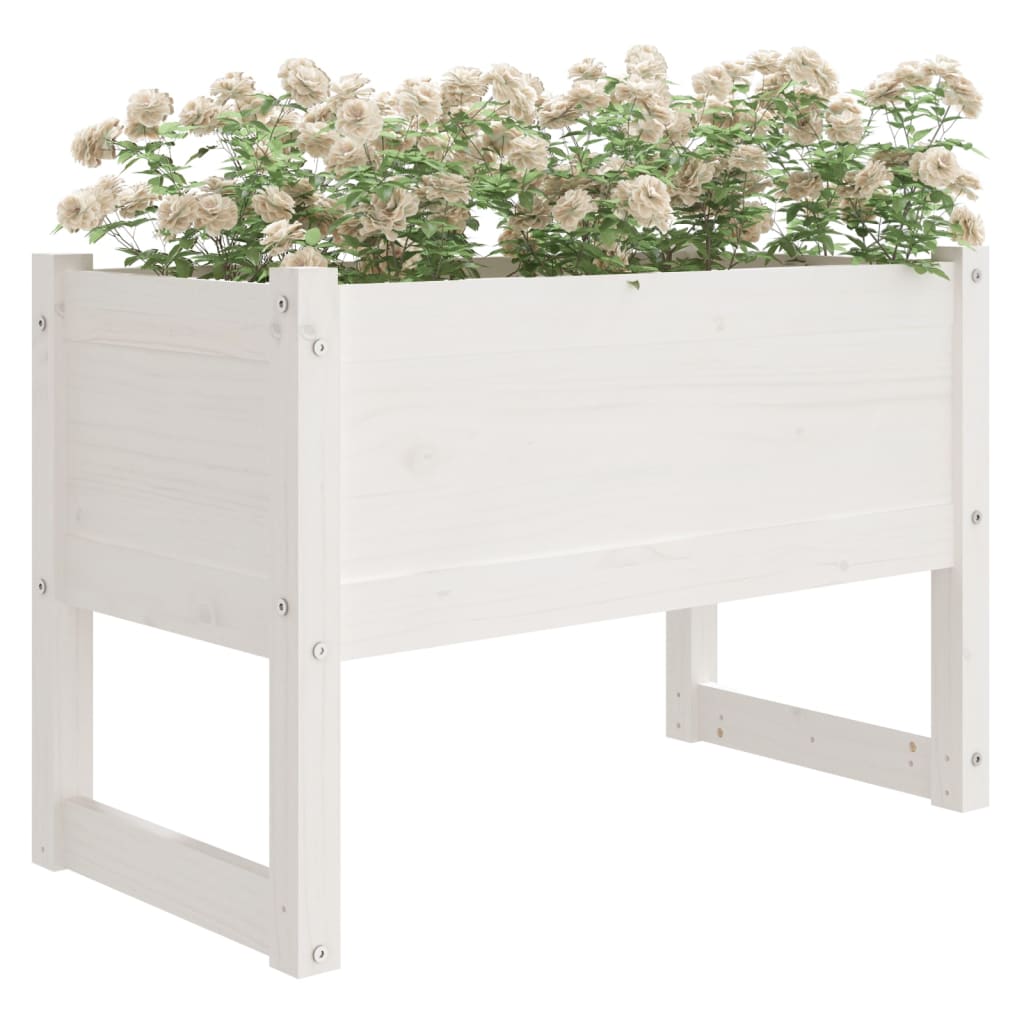 Utendørs Blomsterkasse Plantekasse Tre Hvit 78x40x52 cm heltre furu