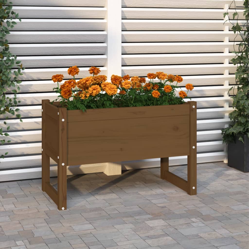 Utendørs Blomsterkasse Plantekasse Tre Honningbrun 78x40x52 cm heltre furu