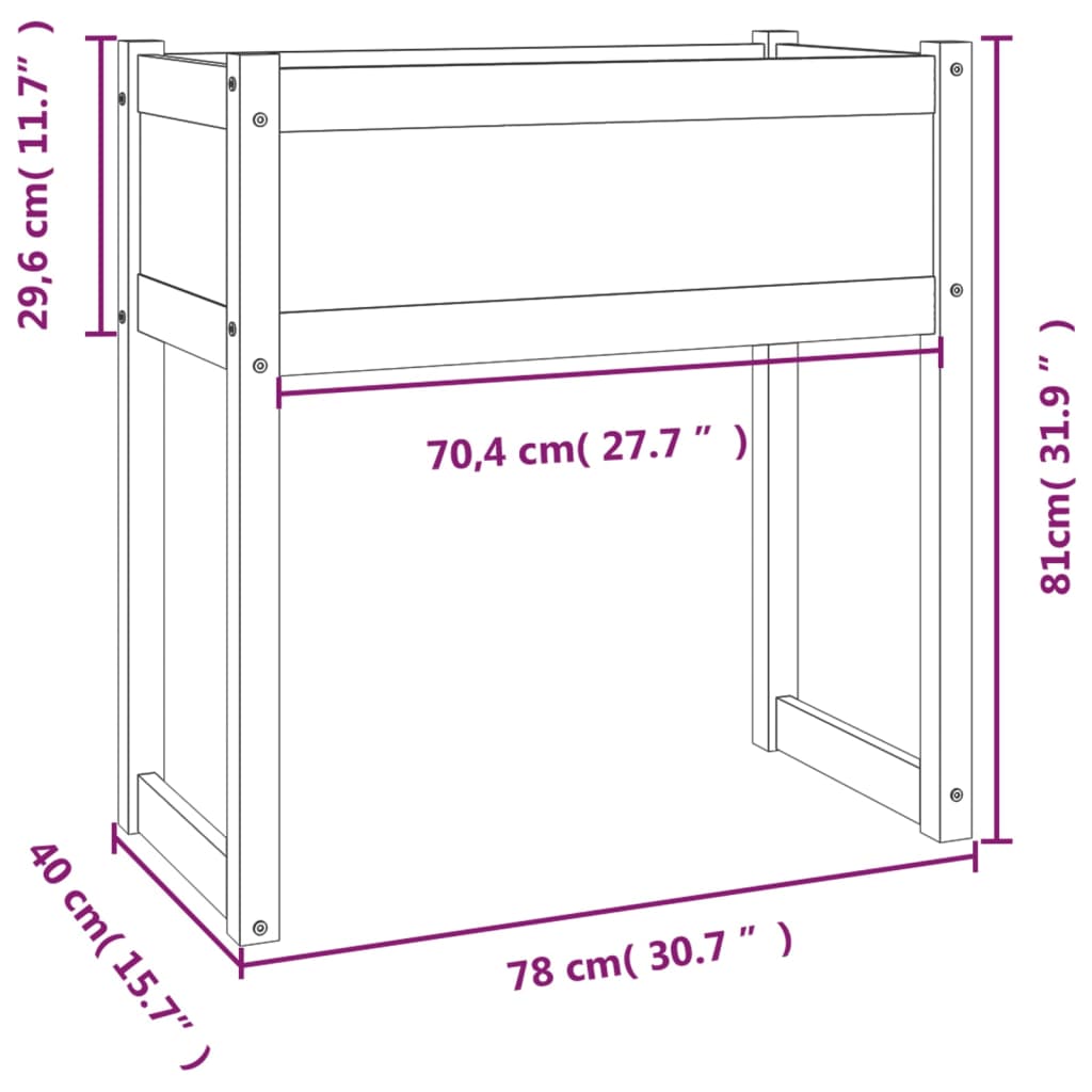 Utendørs Blomsterkasse Plantekasse Tre 78x40x81 cm heltre furu