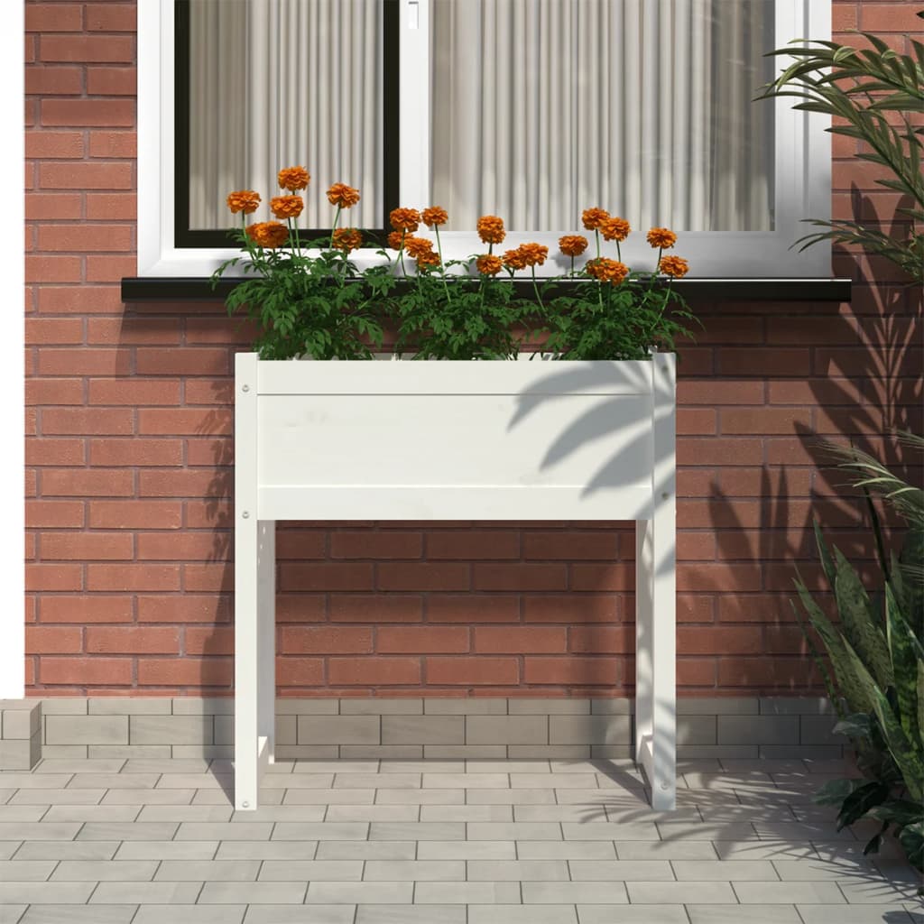 Utendørs Blomsterkasse Plantekasse Tre Hvit 78x40x81 cm heltre furu