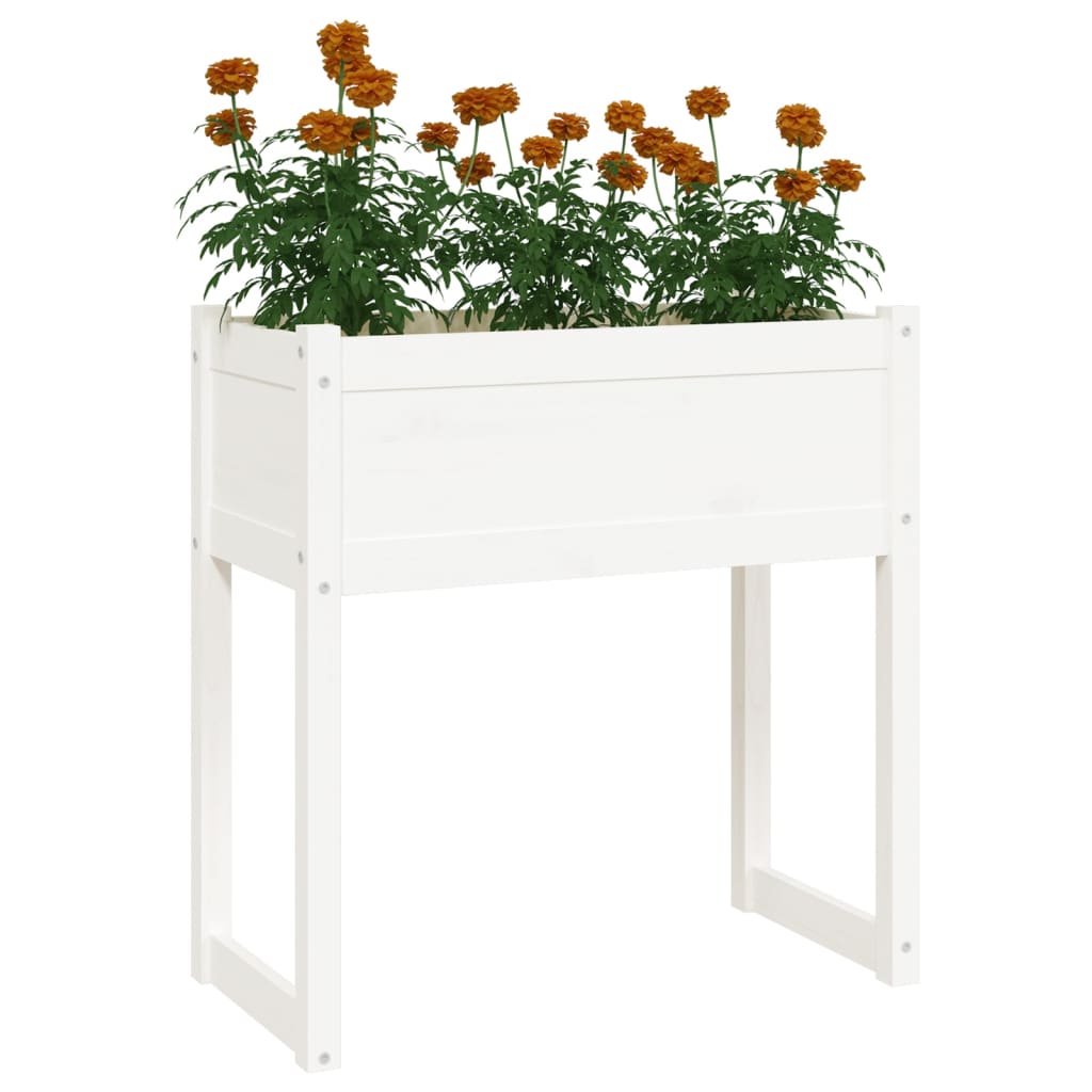 Utendørs Blomsterkasse Plantekasse Tre Hvit 78x40x81 cm heltre furu