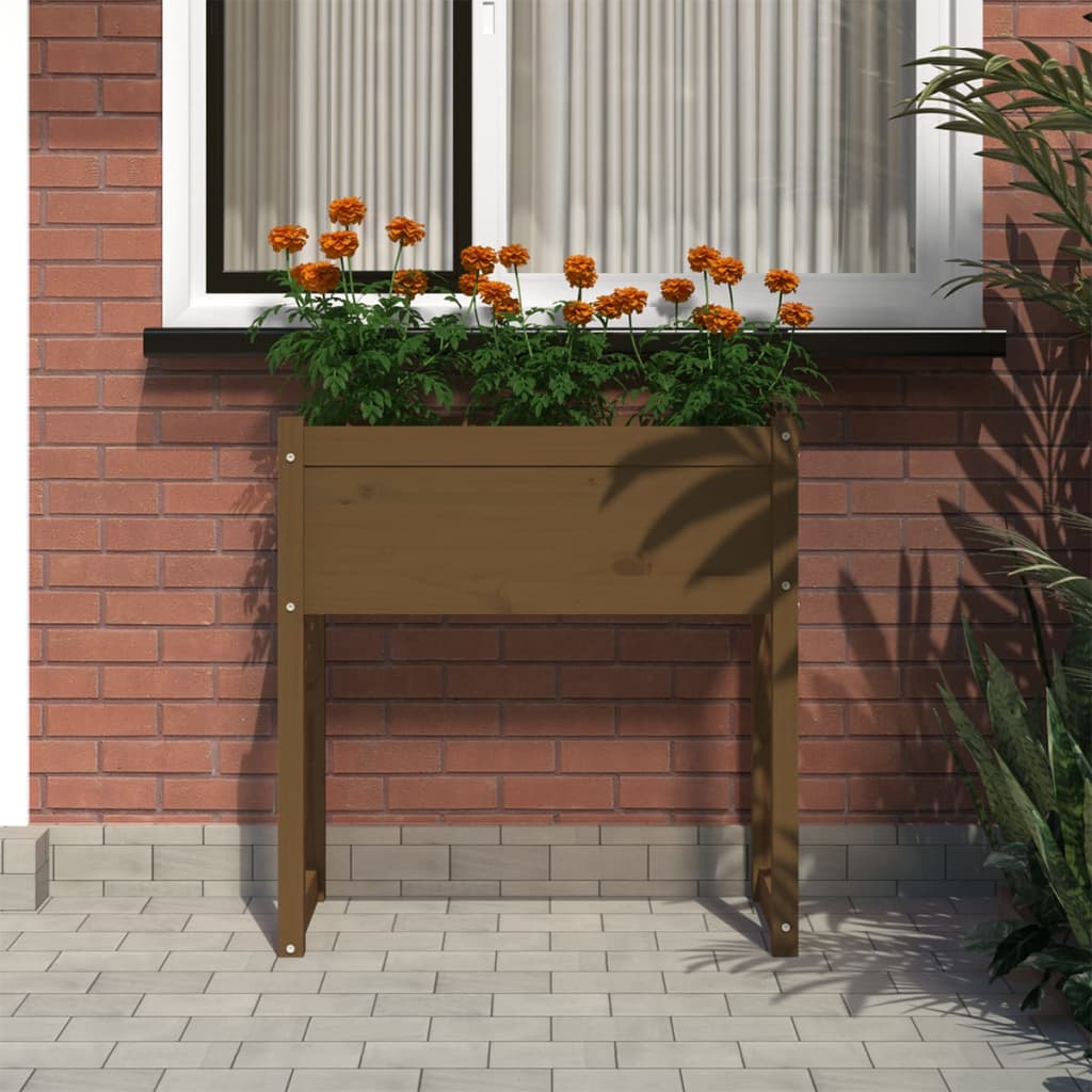 Utendørs Blomsterkasse Plantekasse Tre Honningbrun 78x40x81 cm heltre furu