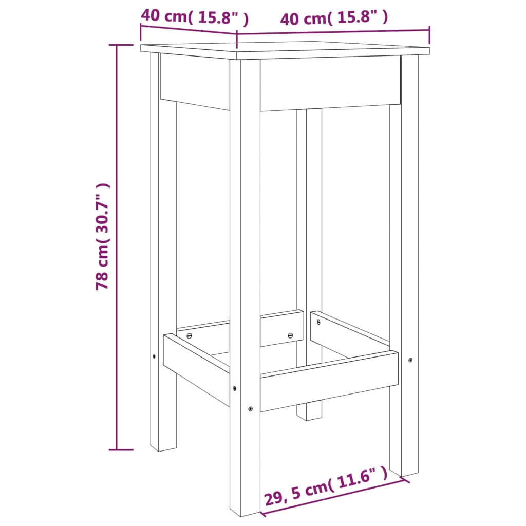 Barstoler 2 stk 40x40x78 cm heltre furu