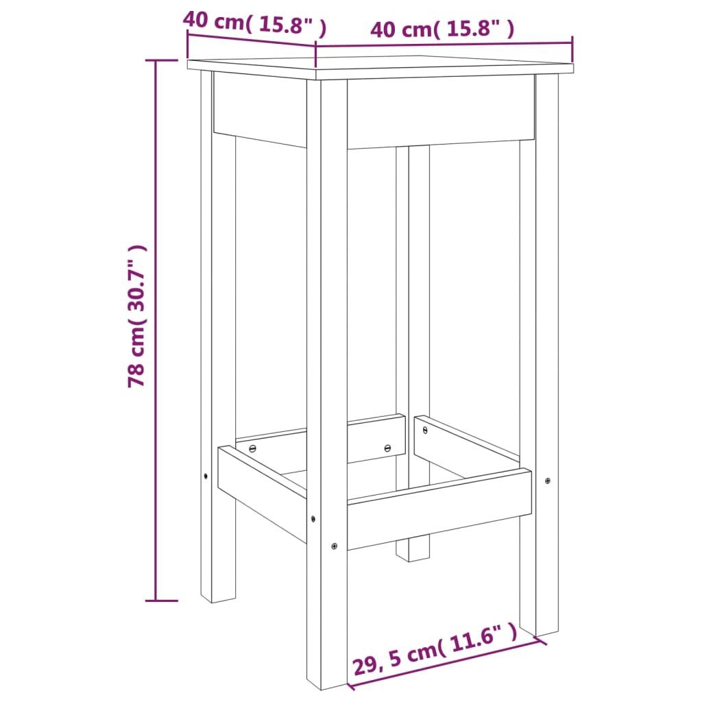 Barstoler 2 stk svart 40x40x78 cm heltre furu