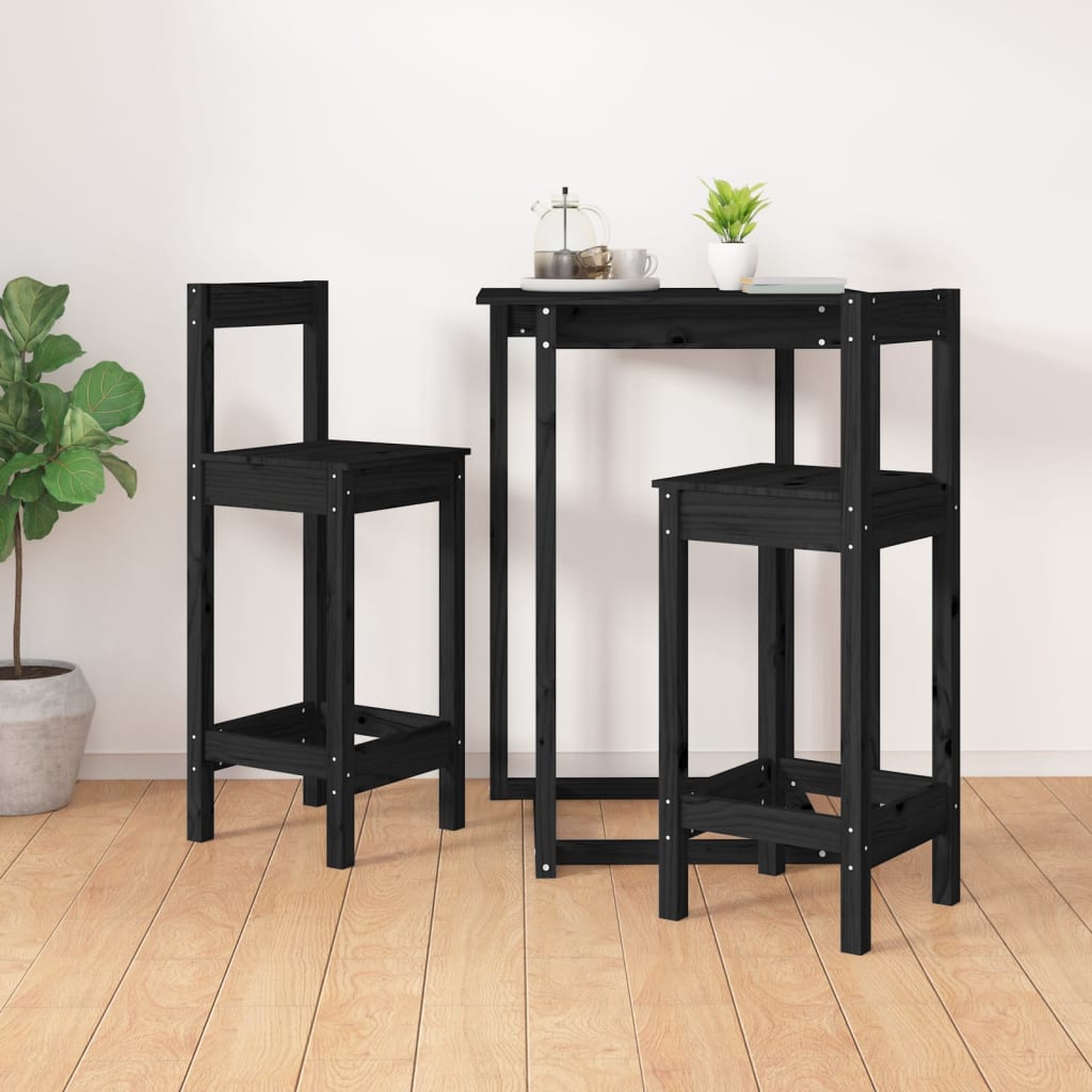 Barstoler 2 stk svart 40x41,5x112 cm heltre furu