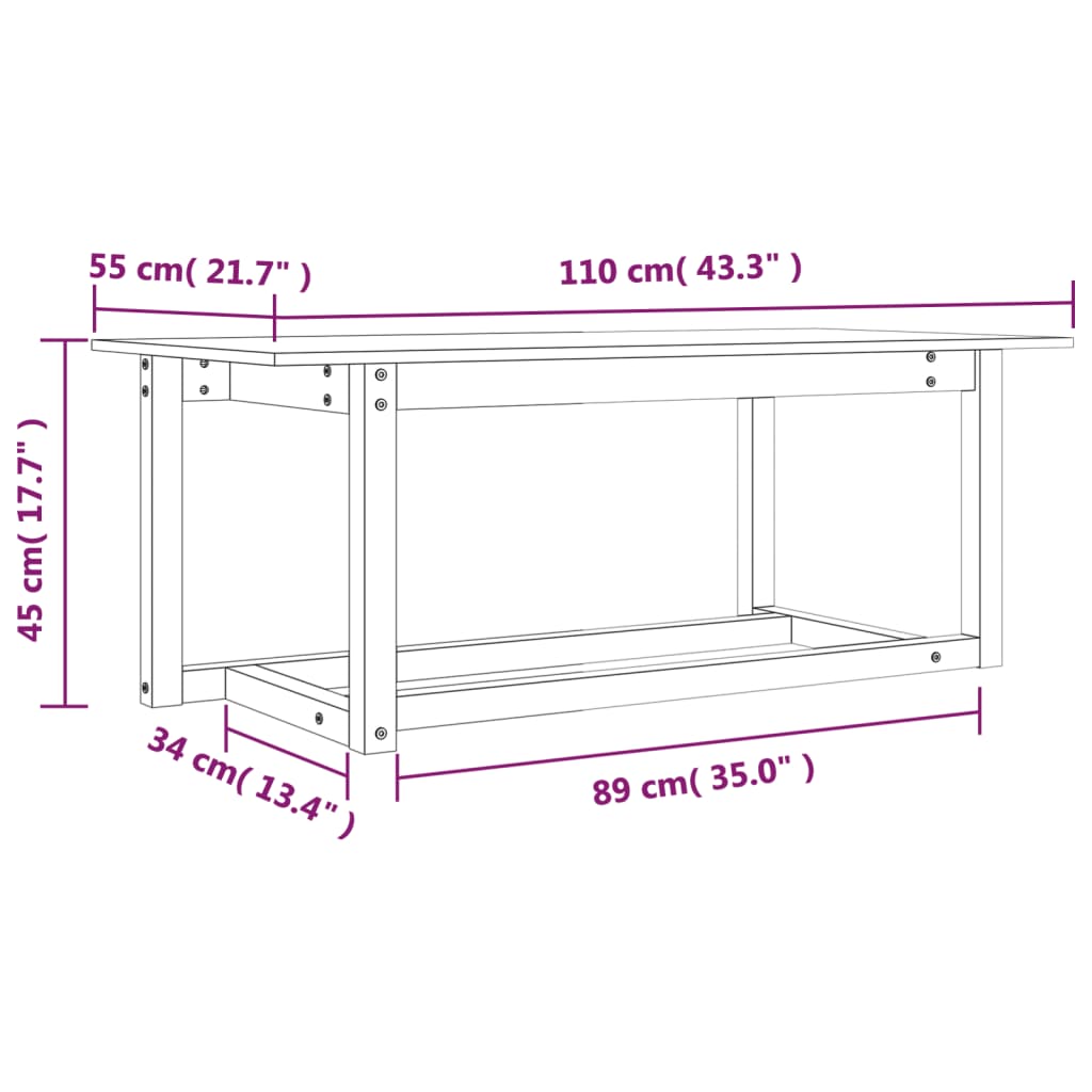 Salongbord Sofabord Svart 110x55x45 cm heltre furu