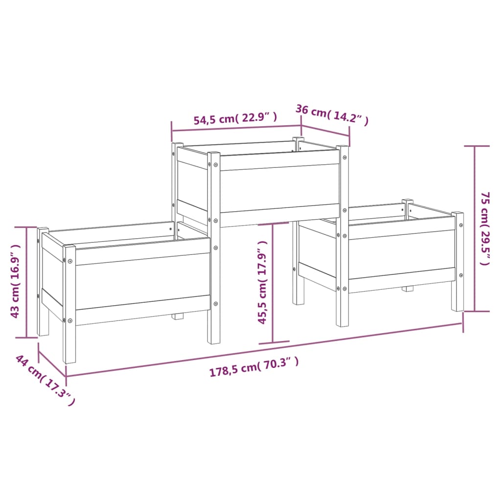 Utendørs Blomsterkasse Plantekasse Tre Hvit 178,5x44x75 cm heltre furu