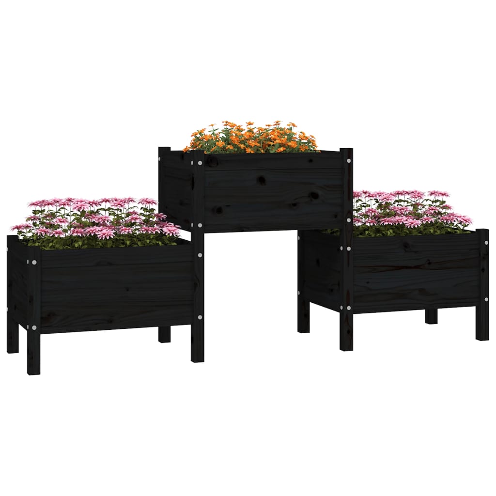 Utendørs Blomsterkasse Plantekasse Tre Svart 178,5x44x75 cm heltre furu