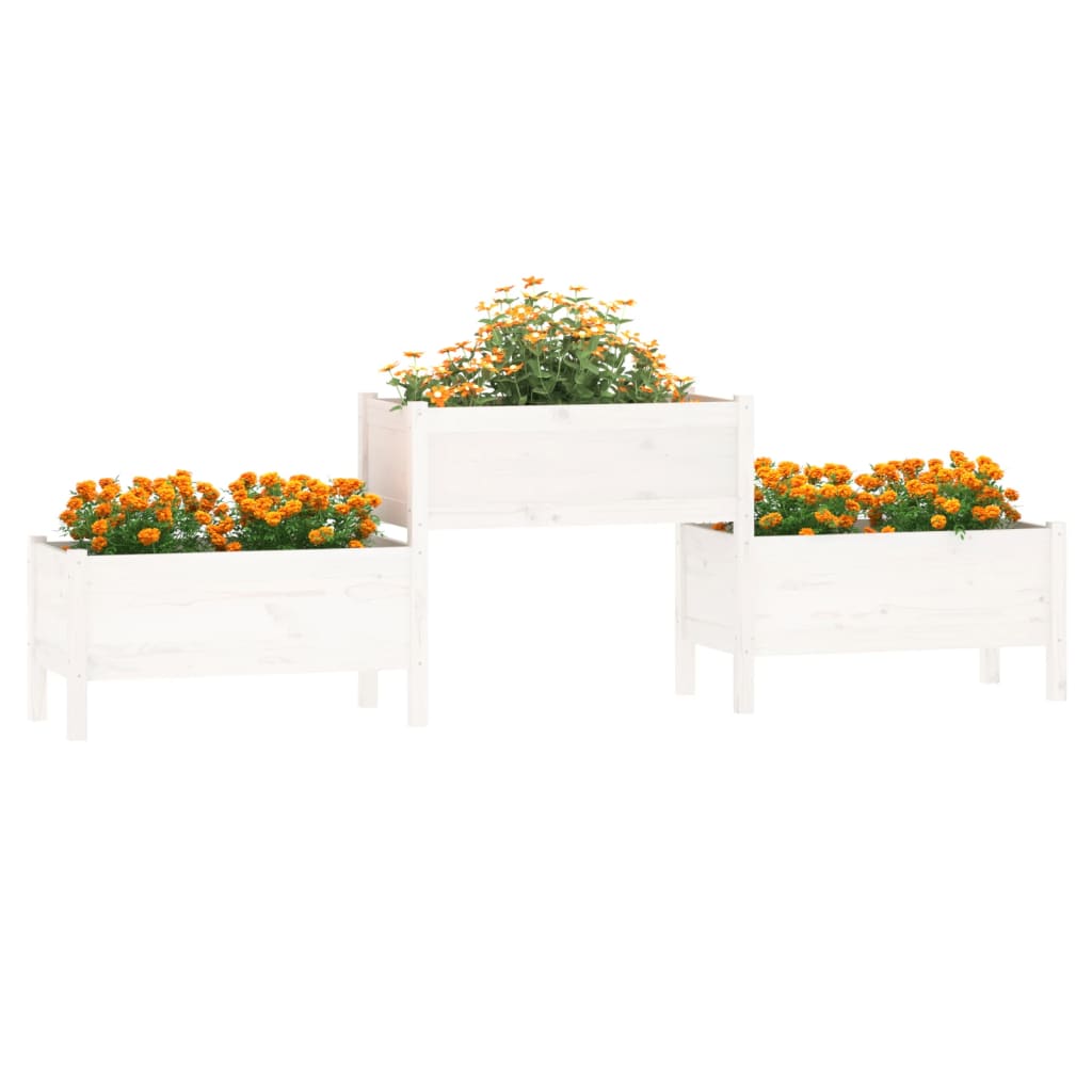 Utendørs Blomsterkasse Plantekasse Tre Hvit 245,5x44x75 cm heltre furu