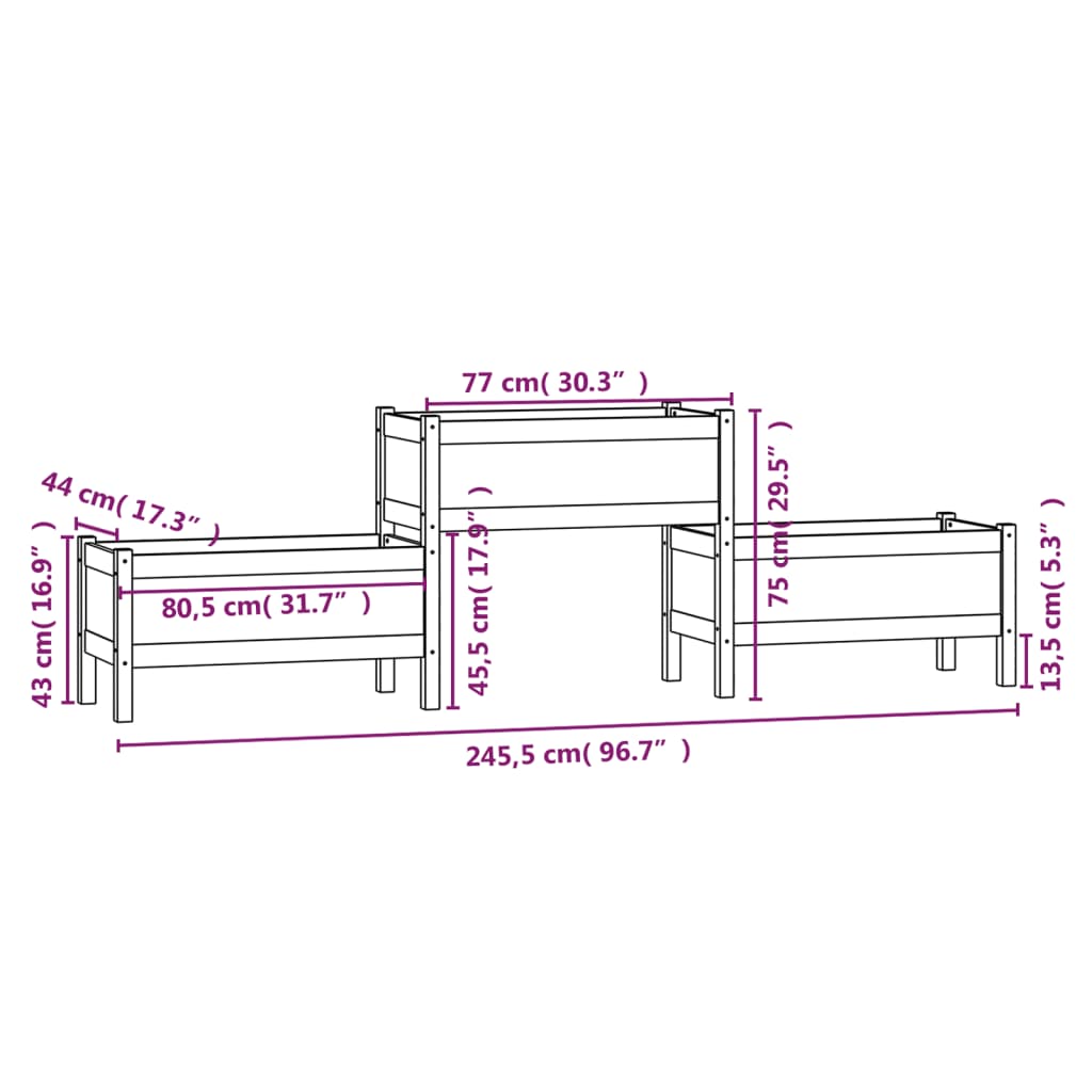 Utendørs Blomsterkasse Plantekasse Tre Svart 245,5x44x75 cm heltre furu