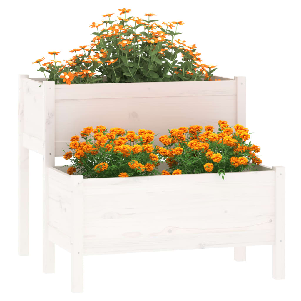 Utendørs Blomsterkasse Plantekasse Tre Hvit 84,5x84x75 cm heltre furu