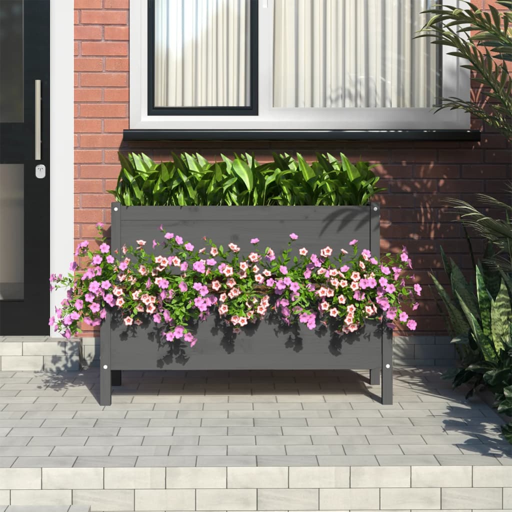 Utendørs Blomsterkasse Plantekasse Tre Grå 110x84x75 cm heltre furu