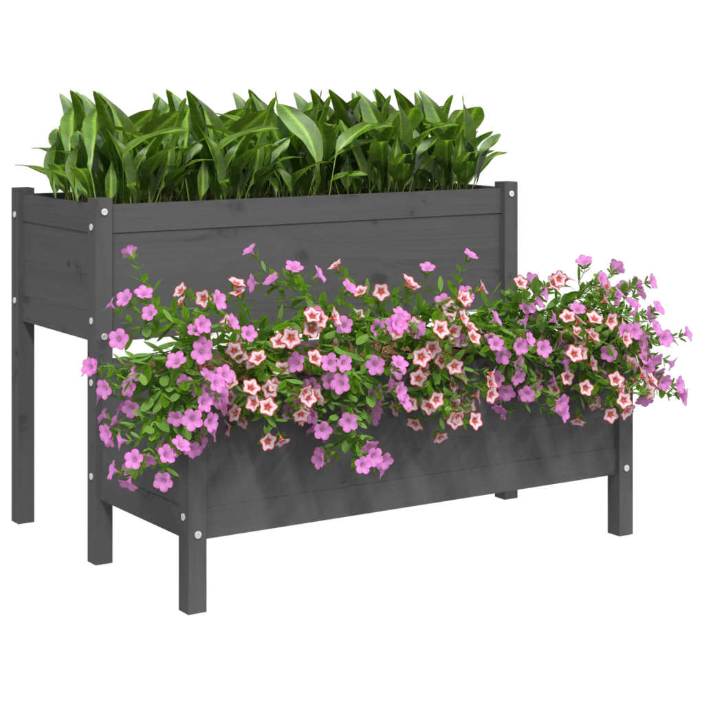 Utendørs Blomsterkasse Plantekasse Tre Grå 110x84x75 cm heltre furu