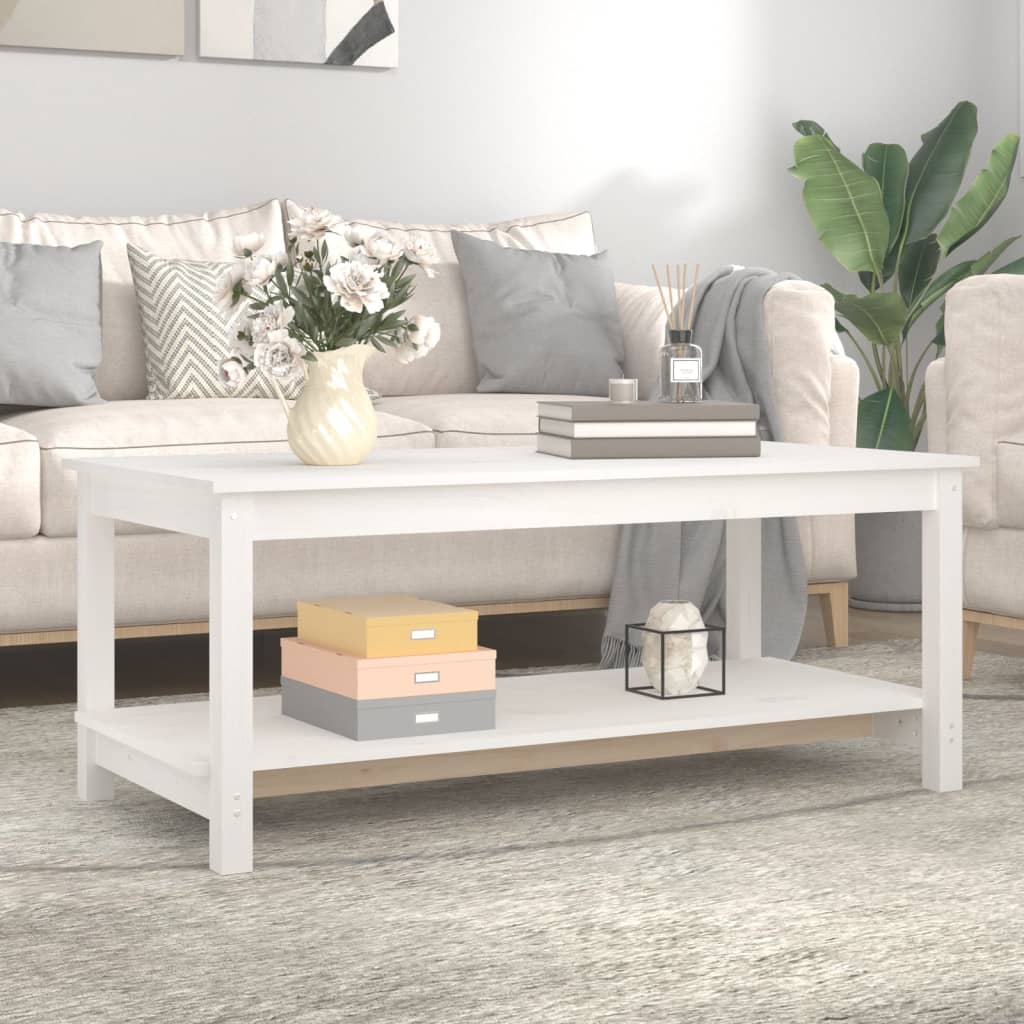 Salongbord Sofabord Hvit 110x55x45 cm heltre furu