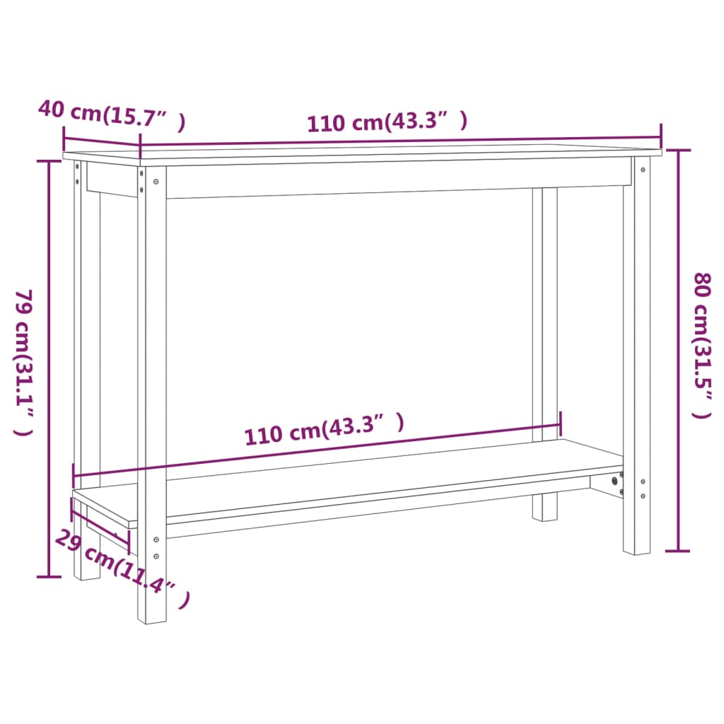 Avlastningsbord Konsollbord Hvit 110x40x80 cm heltre furu