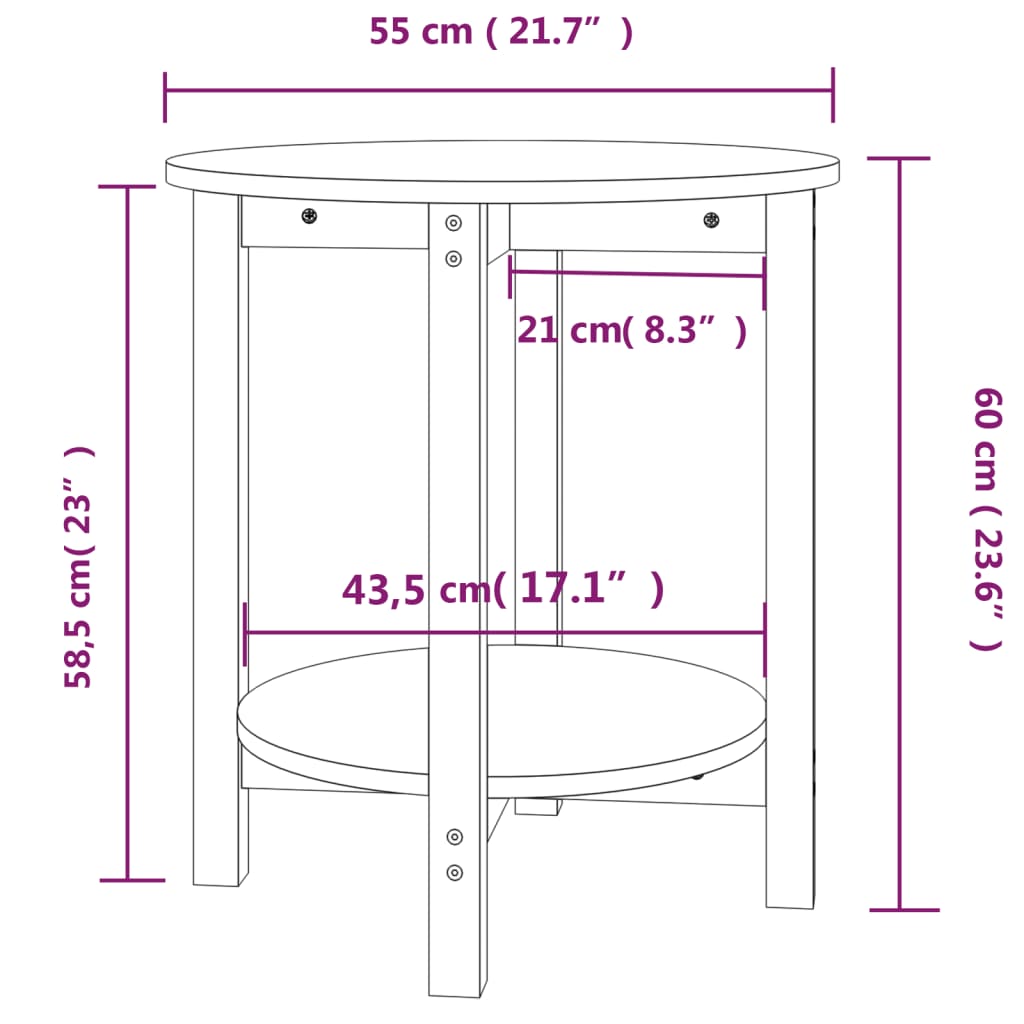 Salongbord Sofabord Tre heltre furu Ø 55x60 cm