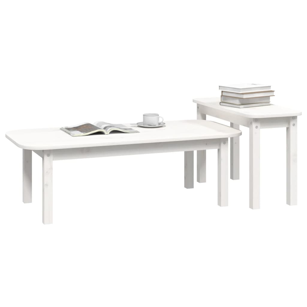 Salongbord Sofabord Hvit 2 stk heltre furu