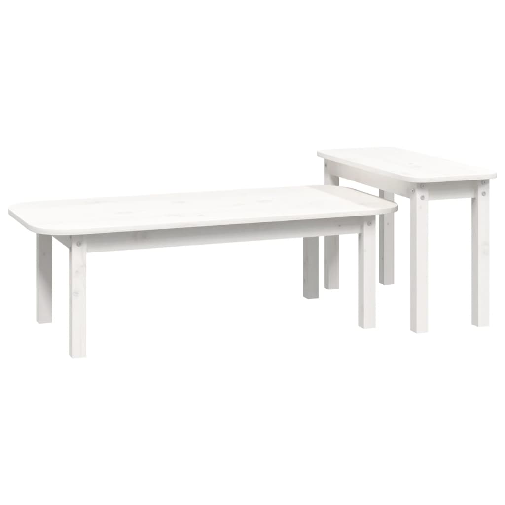 Salongbord Sofabord Hvit 2 stk heltre furu