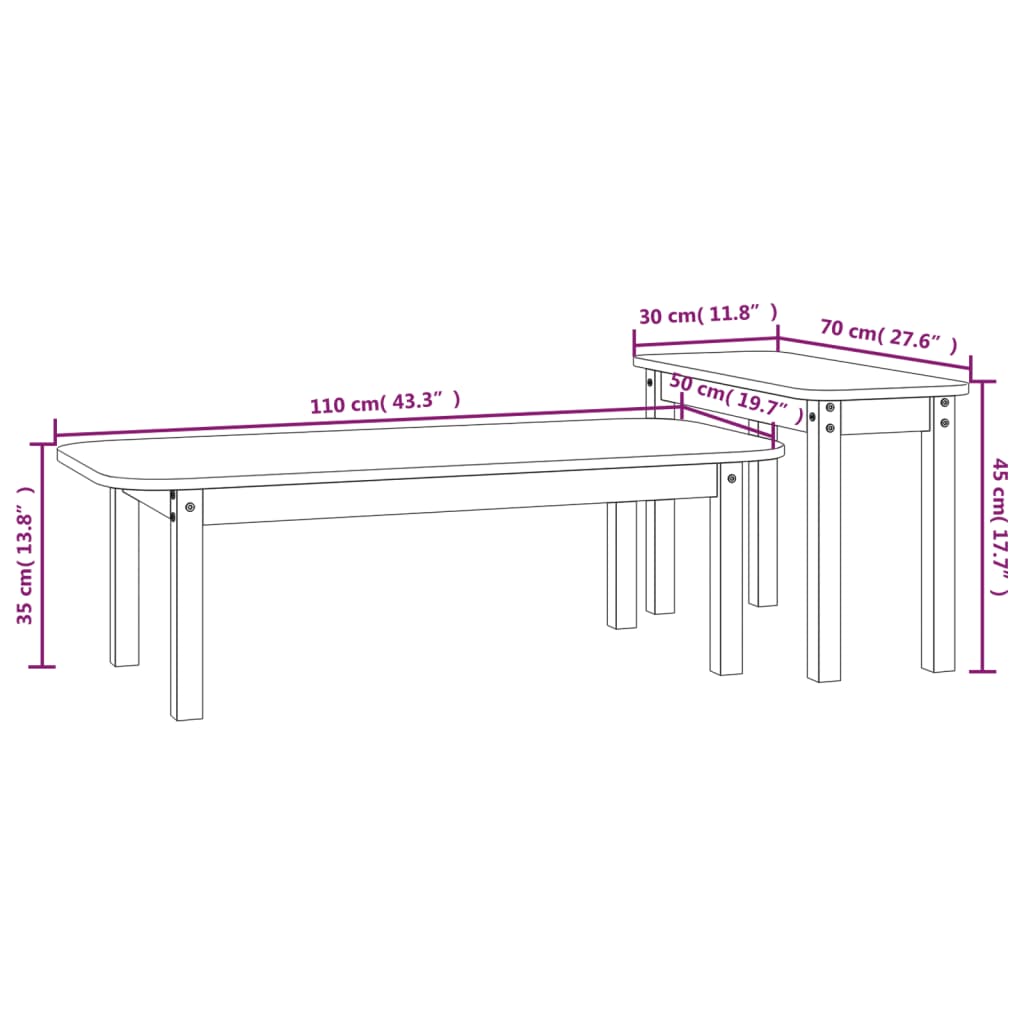 Salongbord Sofabord Hvit 2 stk heltre furu